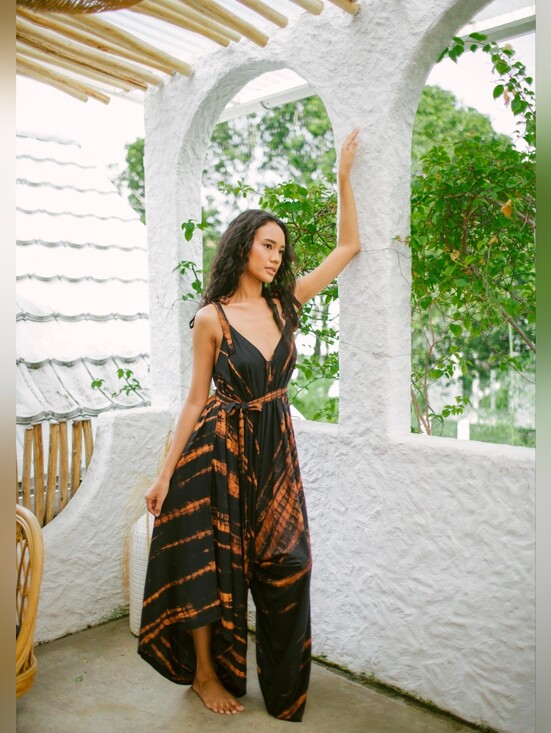 Pants - Black & Copper Tie-Dye V-Neck Bohemian Jumpsuit *NWT*-One Size